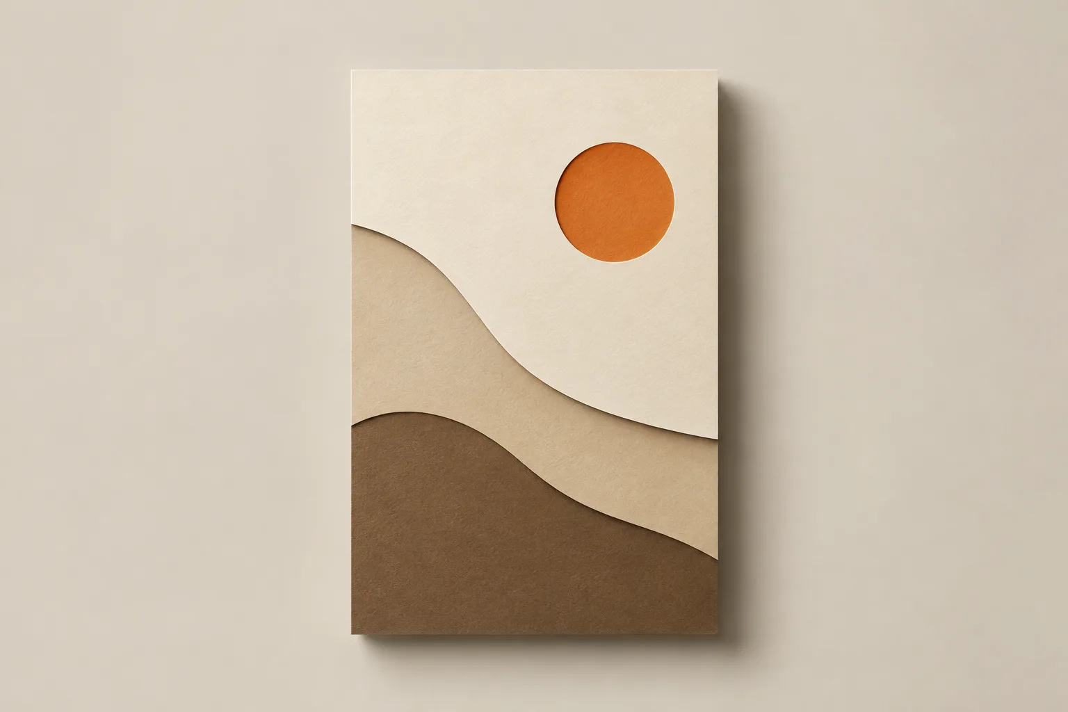 Minimal editorial book cover concept with layered paper shapes and a single warm accent