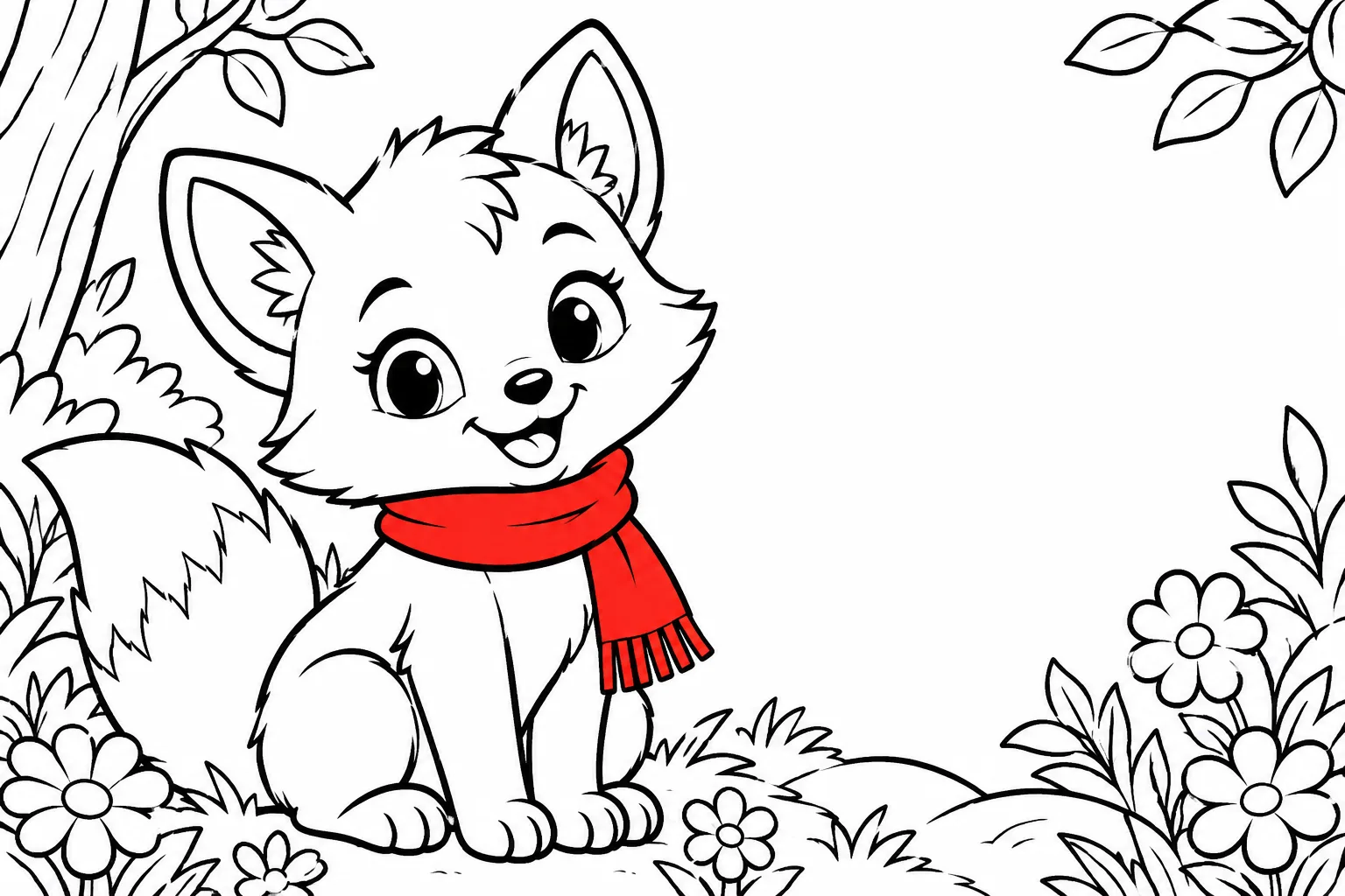 Concepto de portada para colorear con línea negra gruesa, animal amable y acento de color