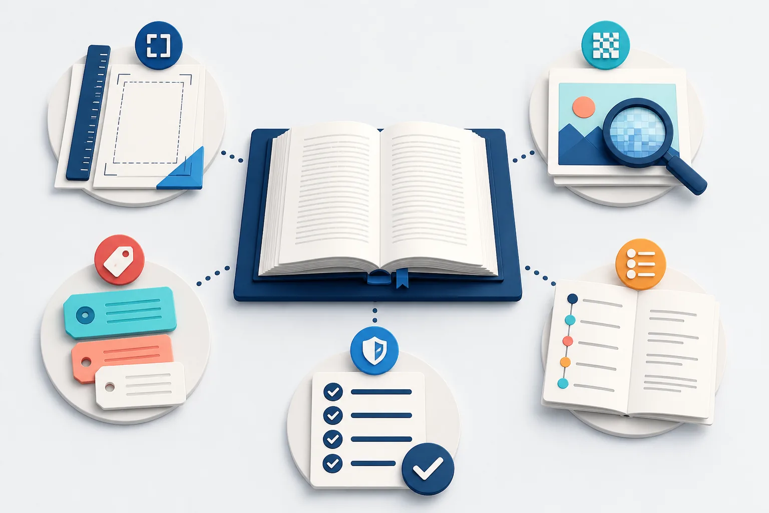 One manuscript connected to trim, image, metadata, table of contents, and preflight checks